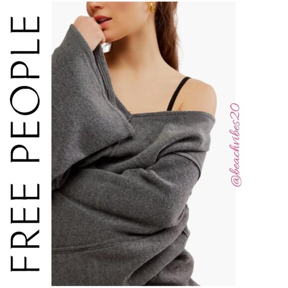 FP INTIMATELY BY FREE PEOPLE Day Off Fleece Lounge Pullover Washed Black NWT - Picture 3 of 13